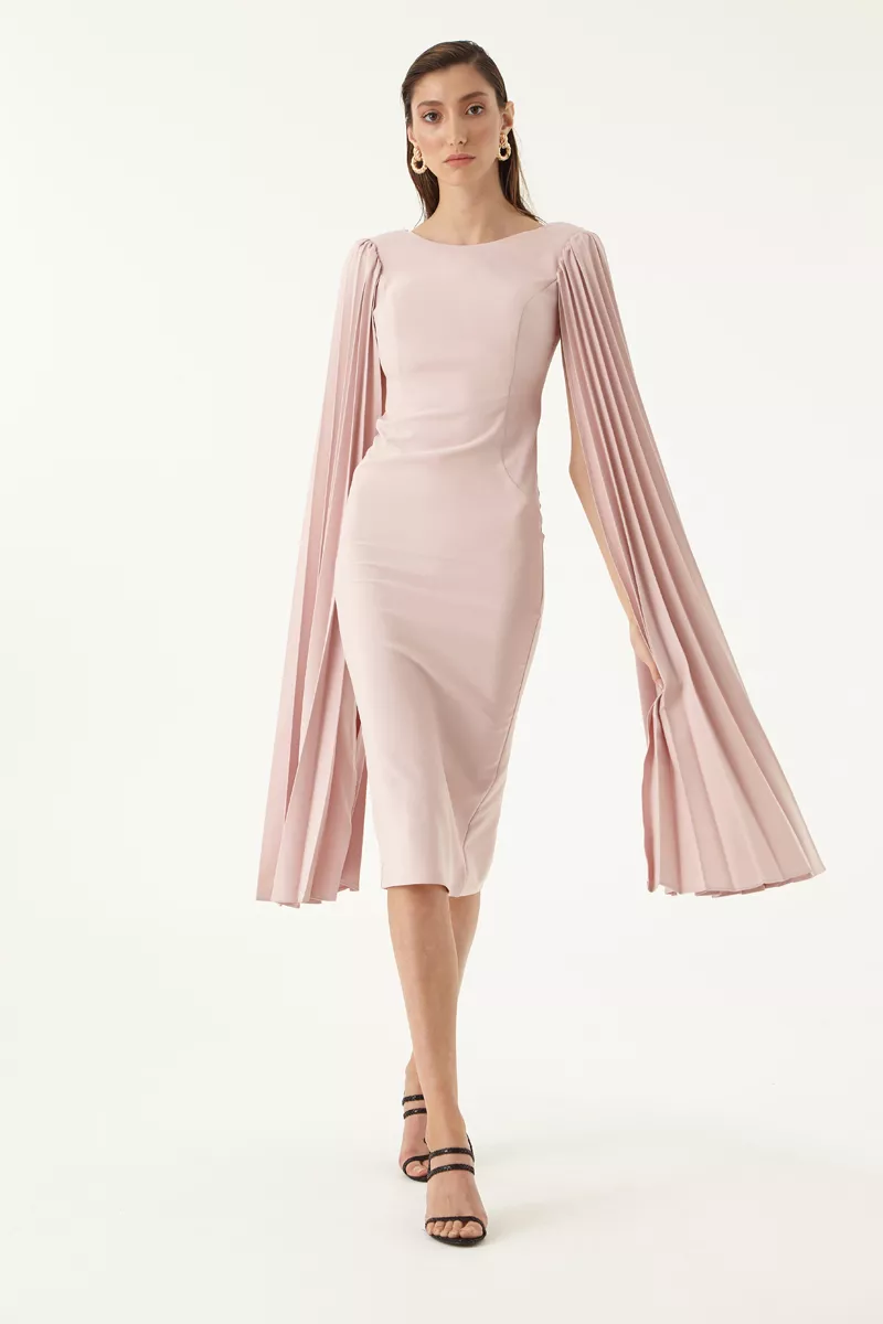 Blush Crepe Long Sleeve Midi Dress