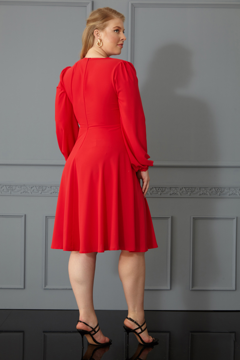 Red Plus Size Crepe Long Sleeve Mini Dress