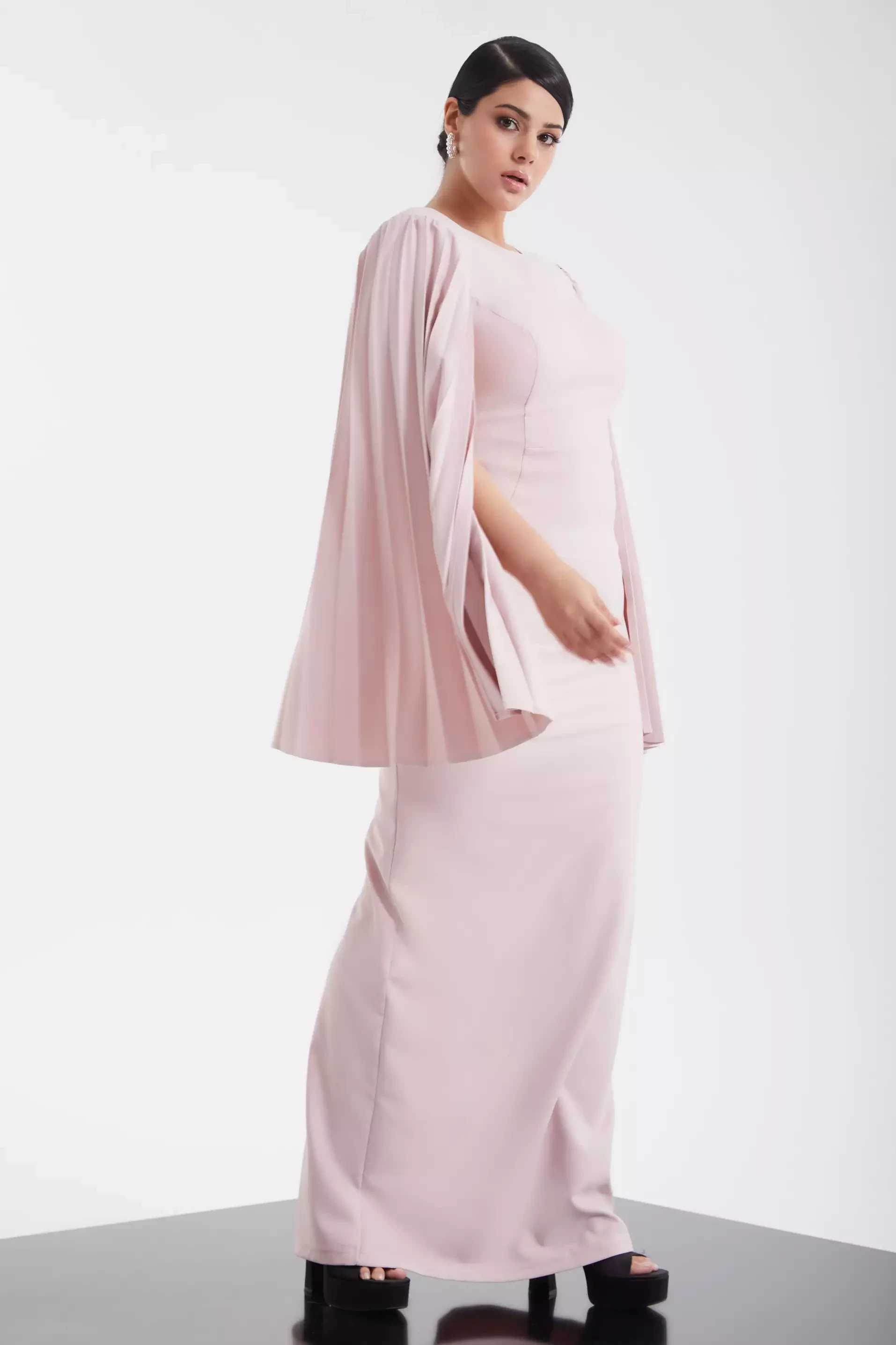 Blush Plus Size Crepe Long Sleeve Maxi Dress