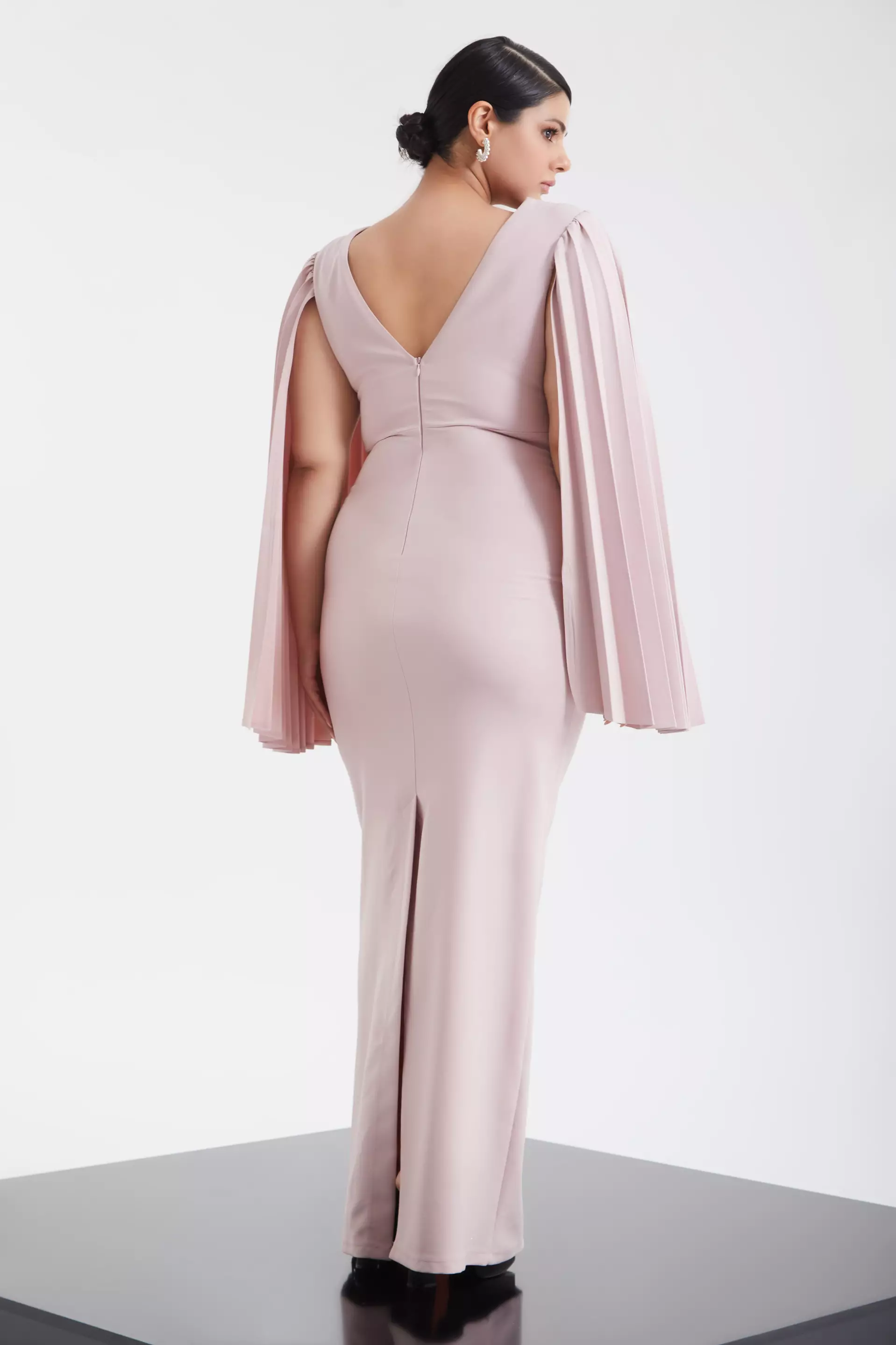 Blush Plus Size Crepe Long Sleeve Maxi Dress