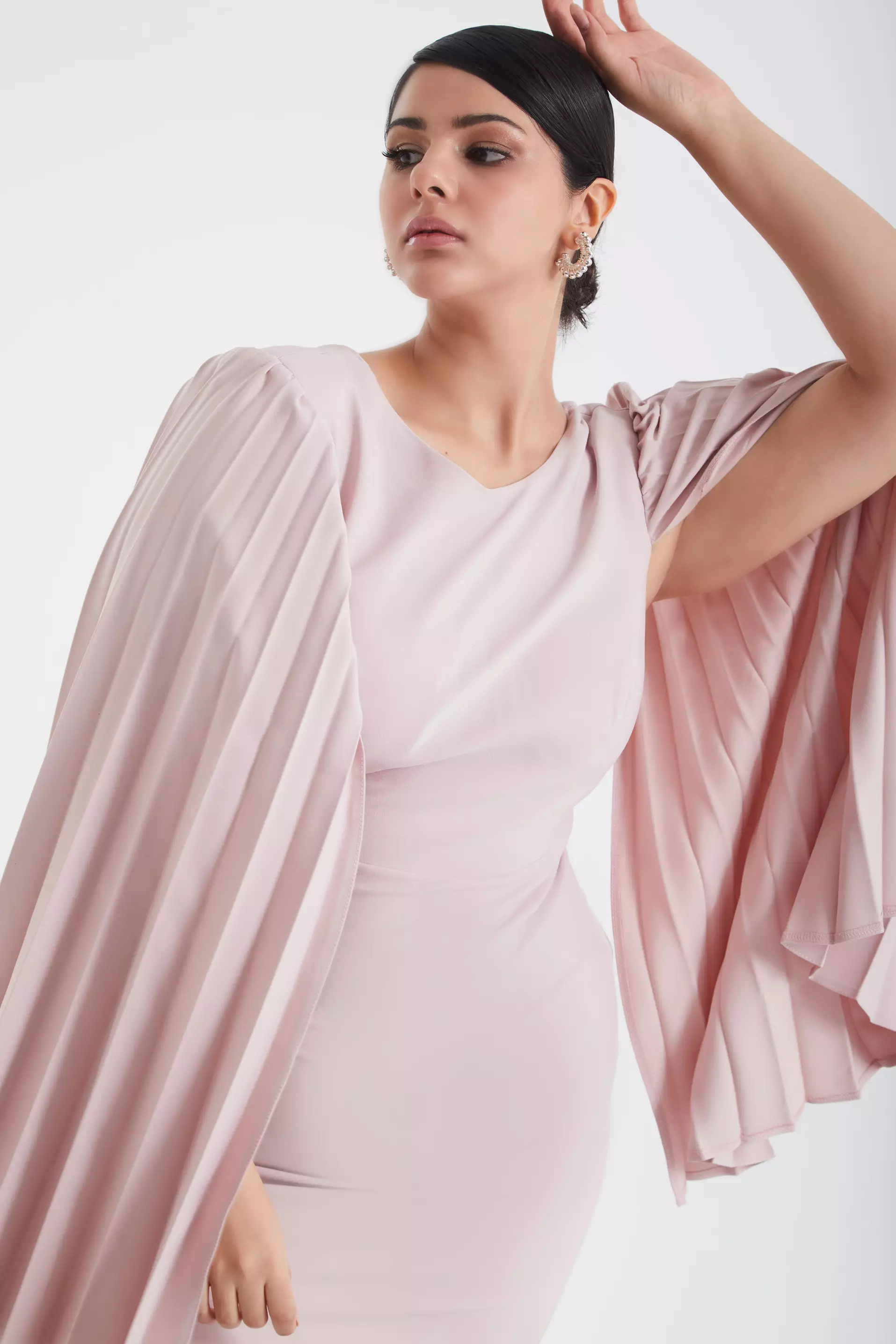 Blush Plus Size Crepe Long Sleeve Maxi Dress