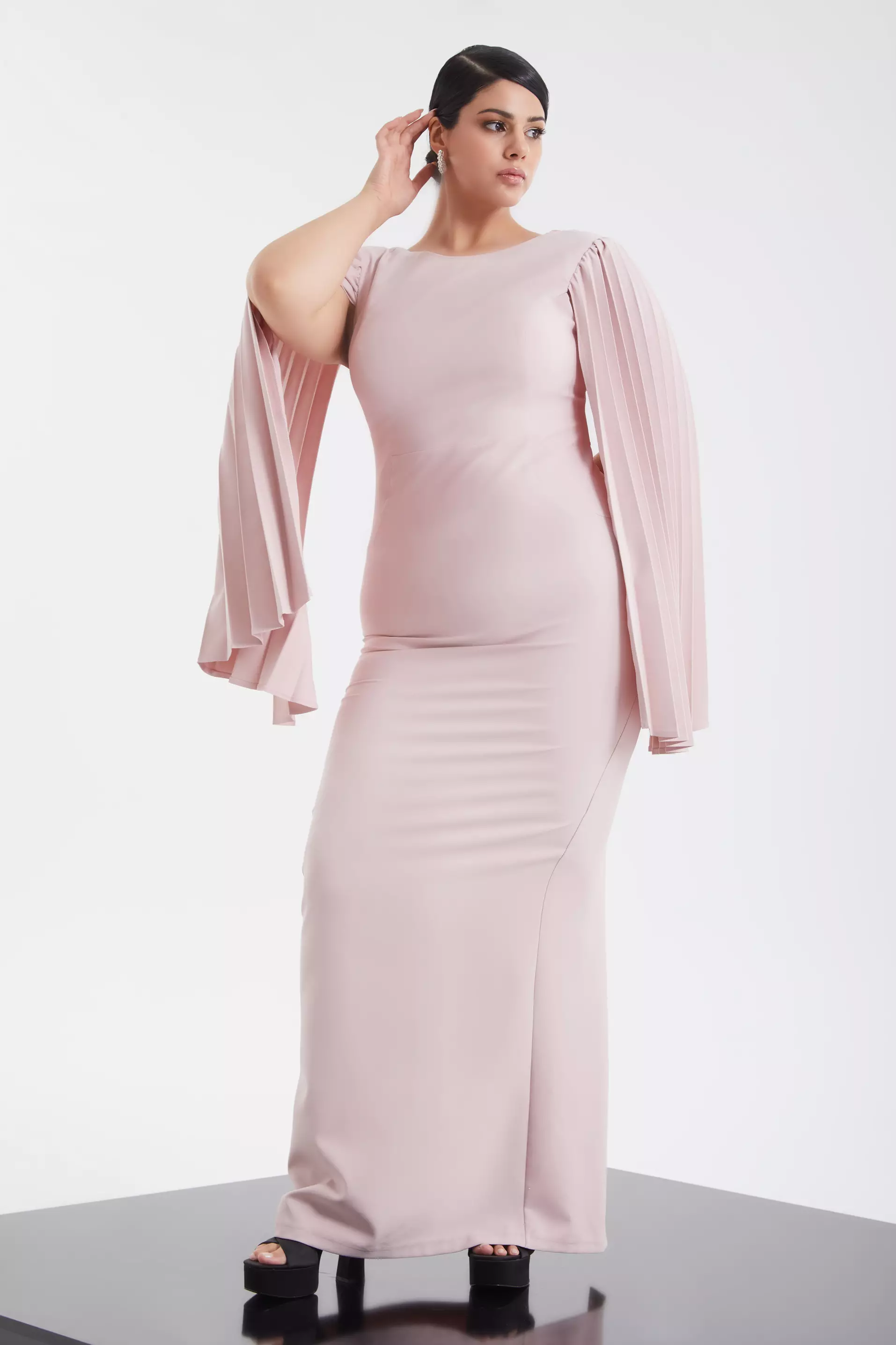 Blush Plus Size Crepe Long Sleeve Maxi Dress