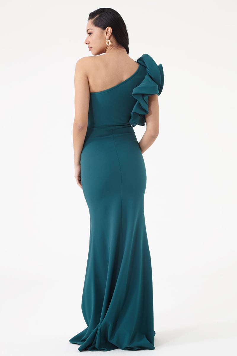 Oil Crepe One Arm Maxi Dress