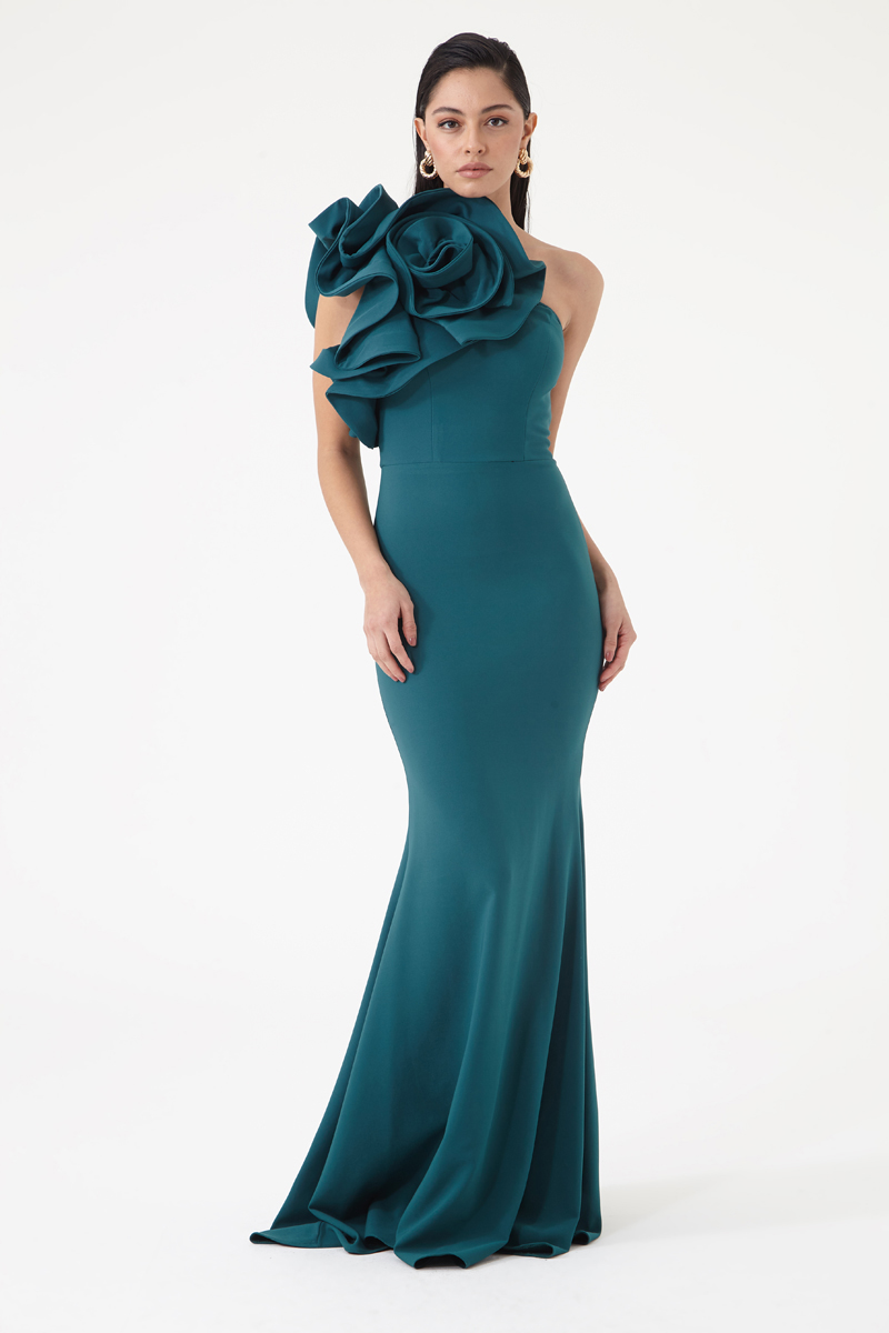 Oil Crepe One Arm Maxi Dress