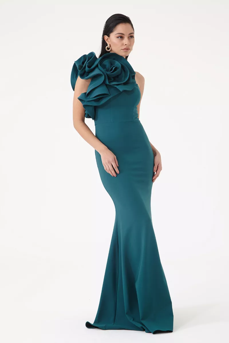 Oil Crepe One Arm Maxi Dress