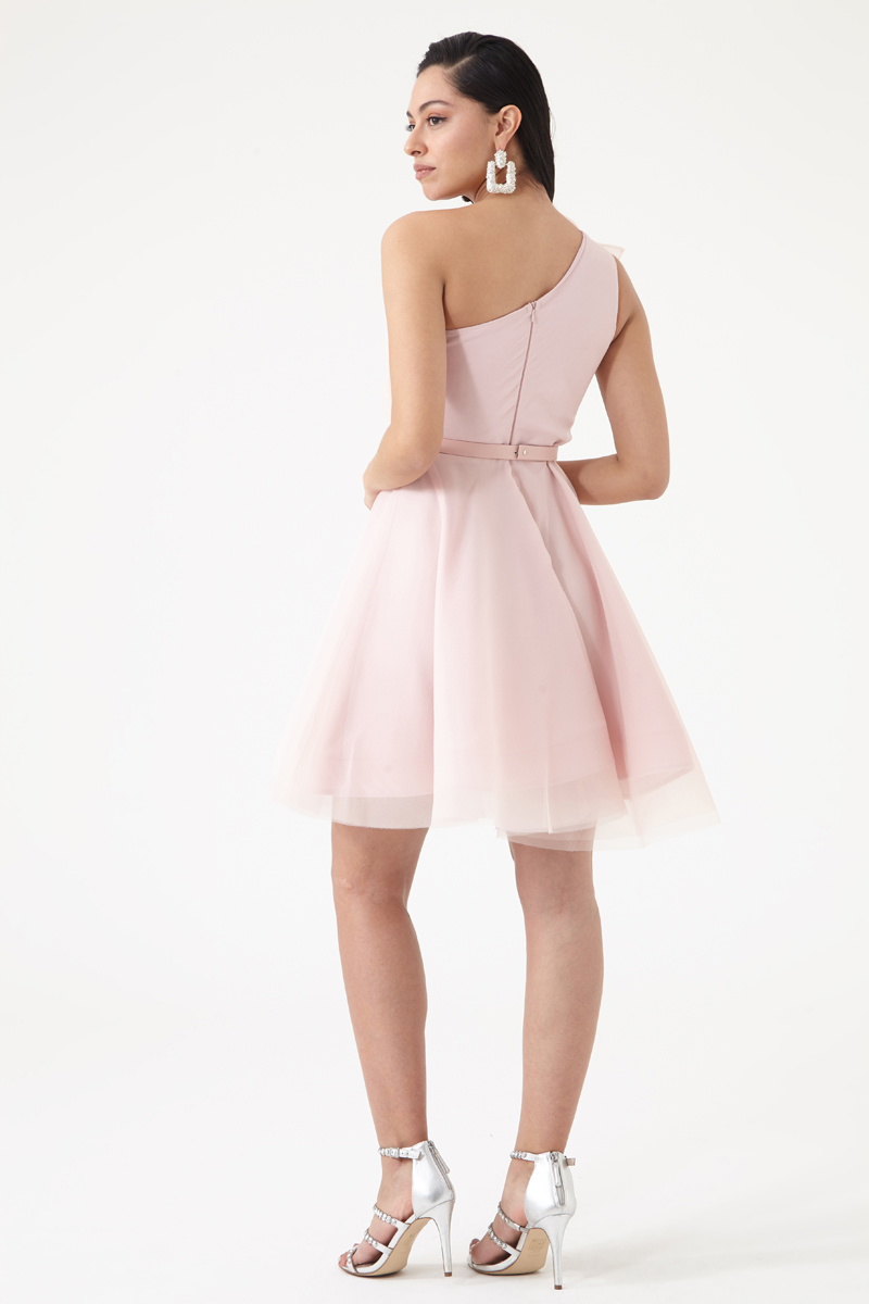 Blush Tulle One Arm Mini Dress