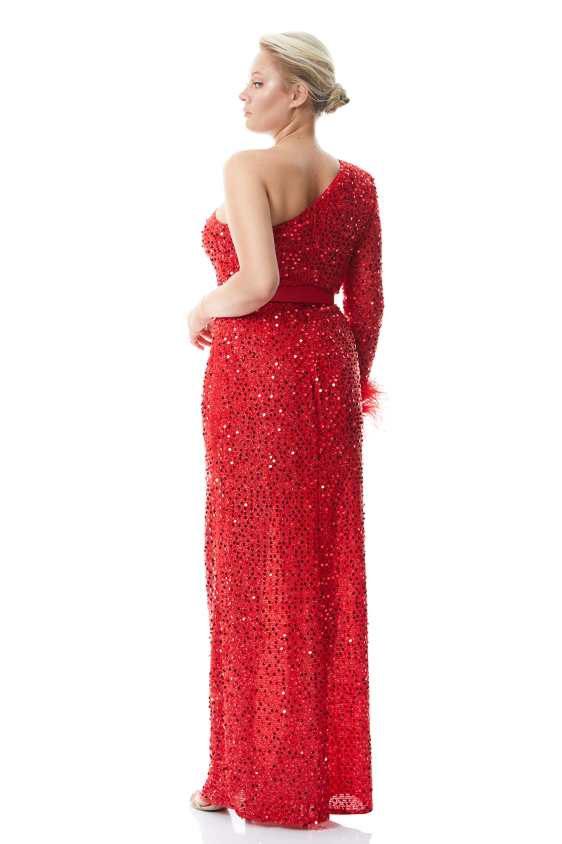 Red Plus Size Sequined Maxi Dress