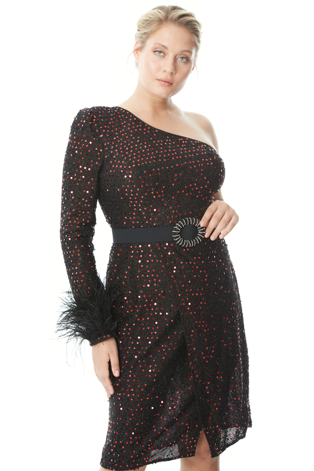 Red Plus Size Sequined Mini Dress