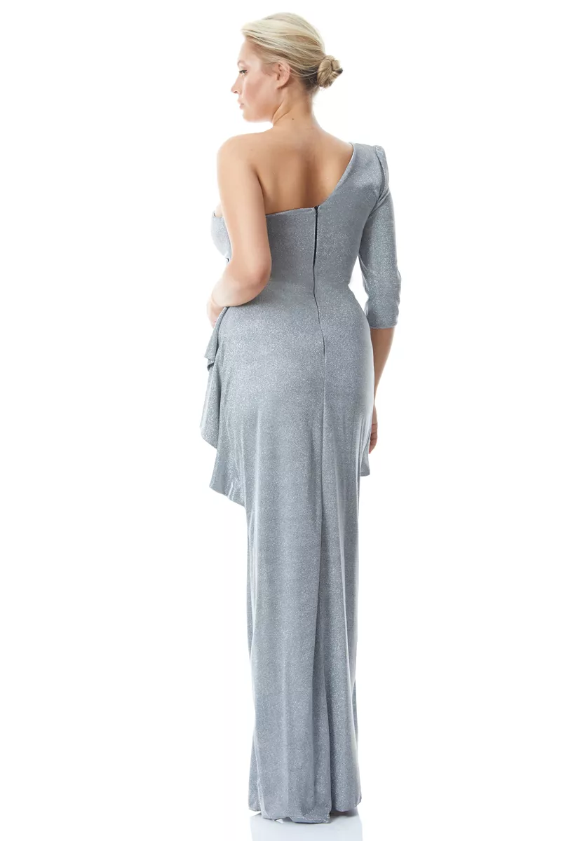 Silver Plus Size Glare One Arm Maxi Dress