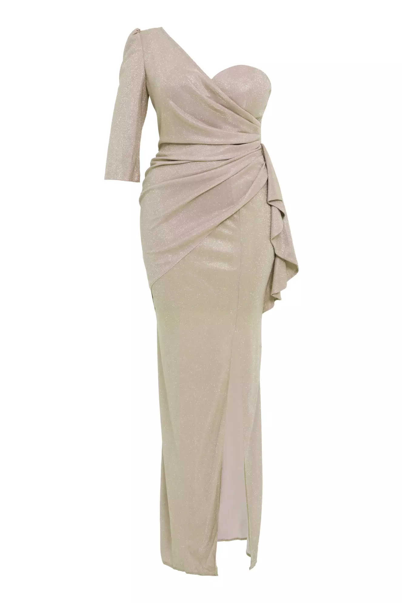Gold Plus Size Glare One Arm Maxi Dress