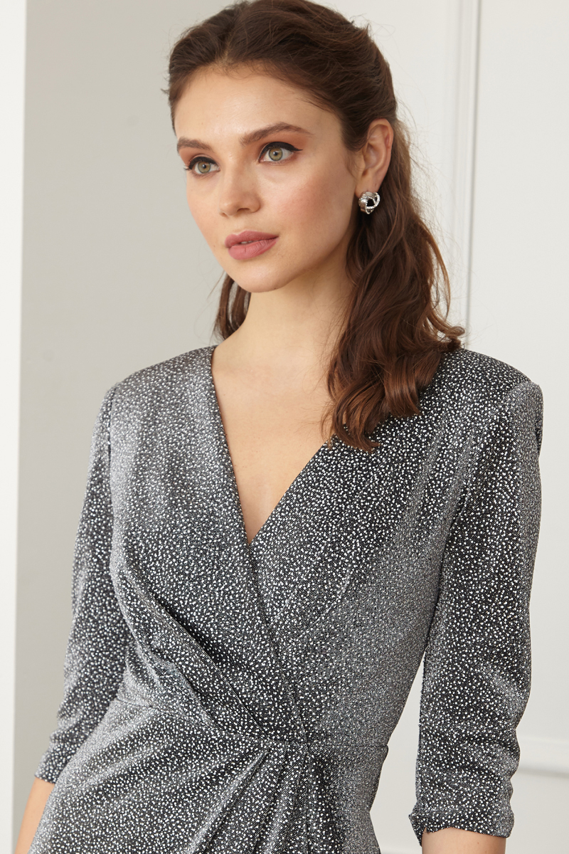 Silver Knitted Long Sleeve Mini Dress