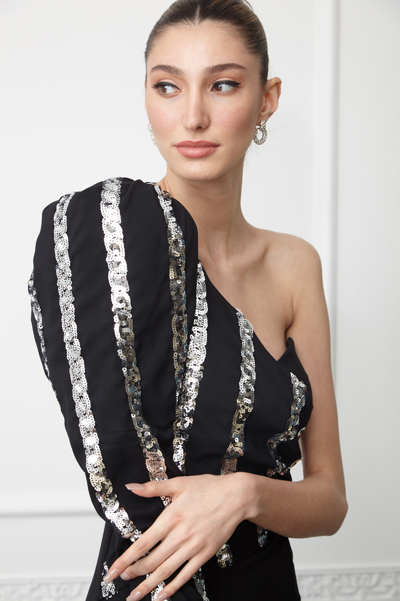 Printed One Arm Maxi Dress