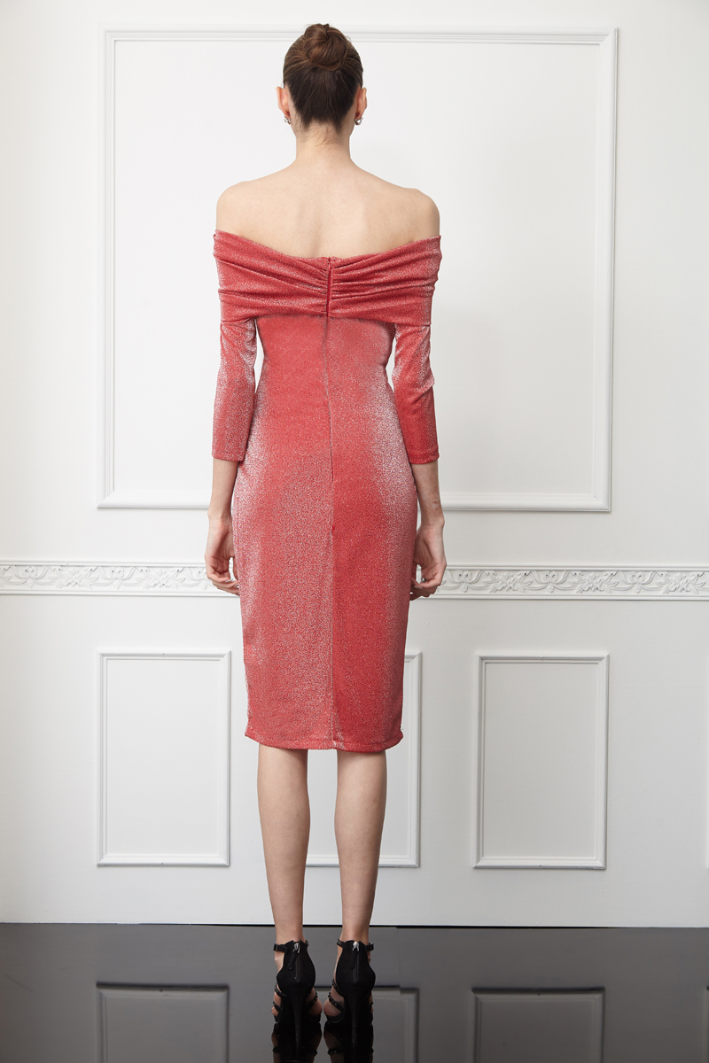 Red Knitted Long Sleeve Midi Dress