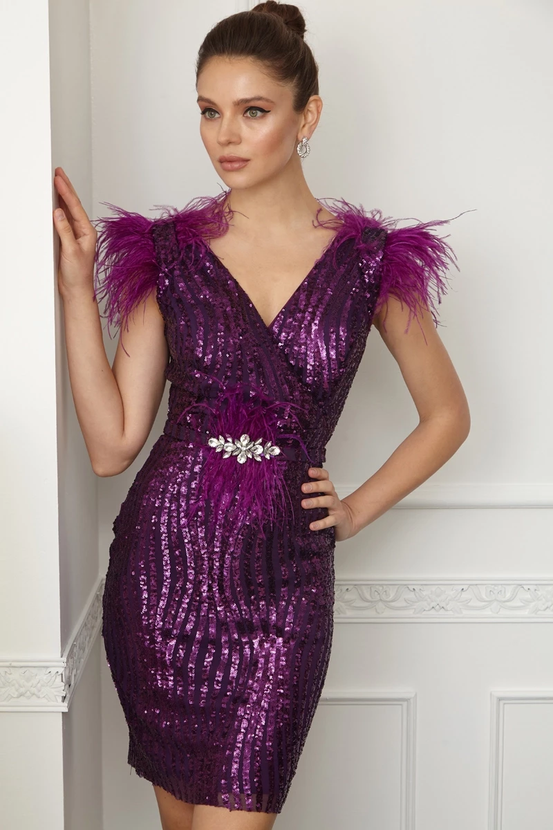 Purple Sequined Sleeveless Mini Dress