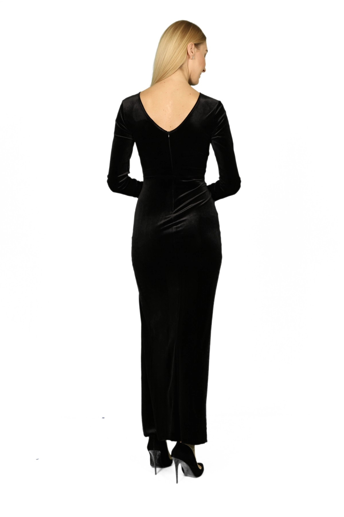 Black Velvet Long Sleeve Maxi Dress