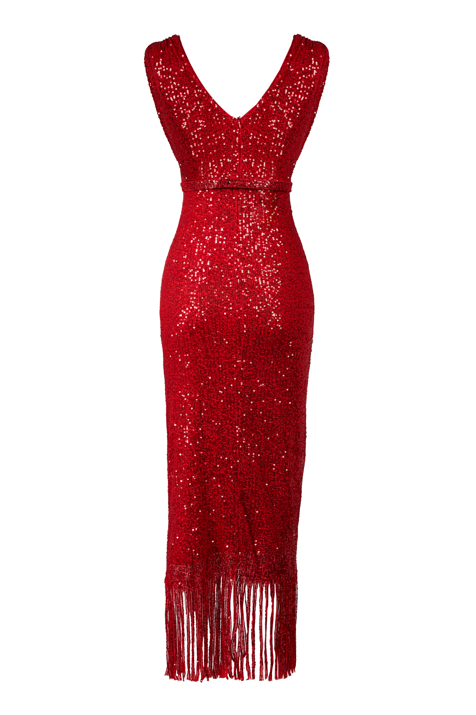 Red Sequined Sleeveless Maxi Dress