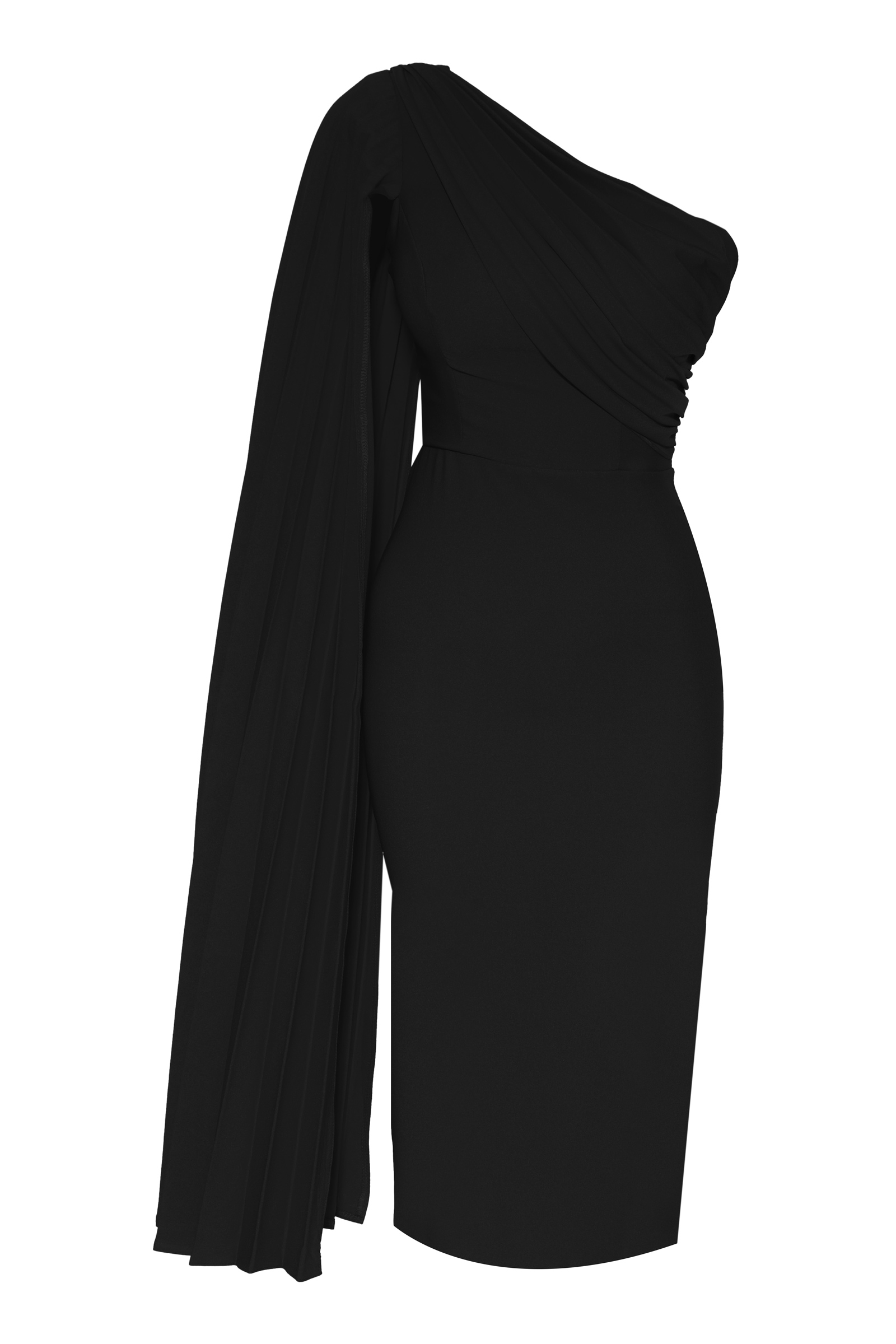Black crepe one arm mini dress