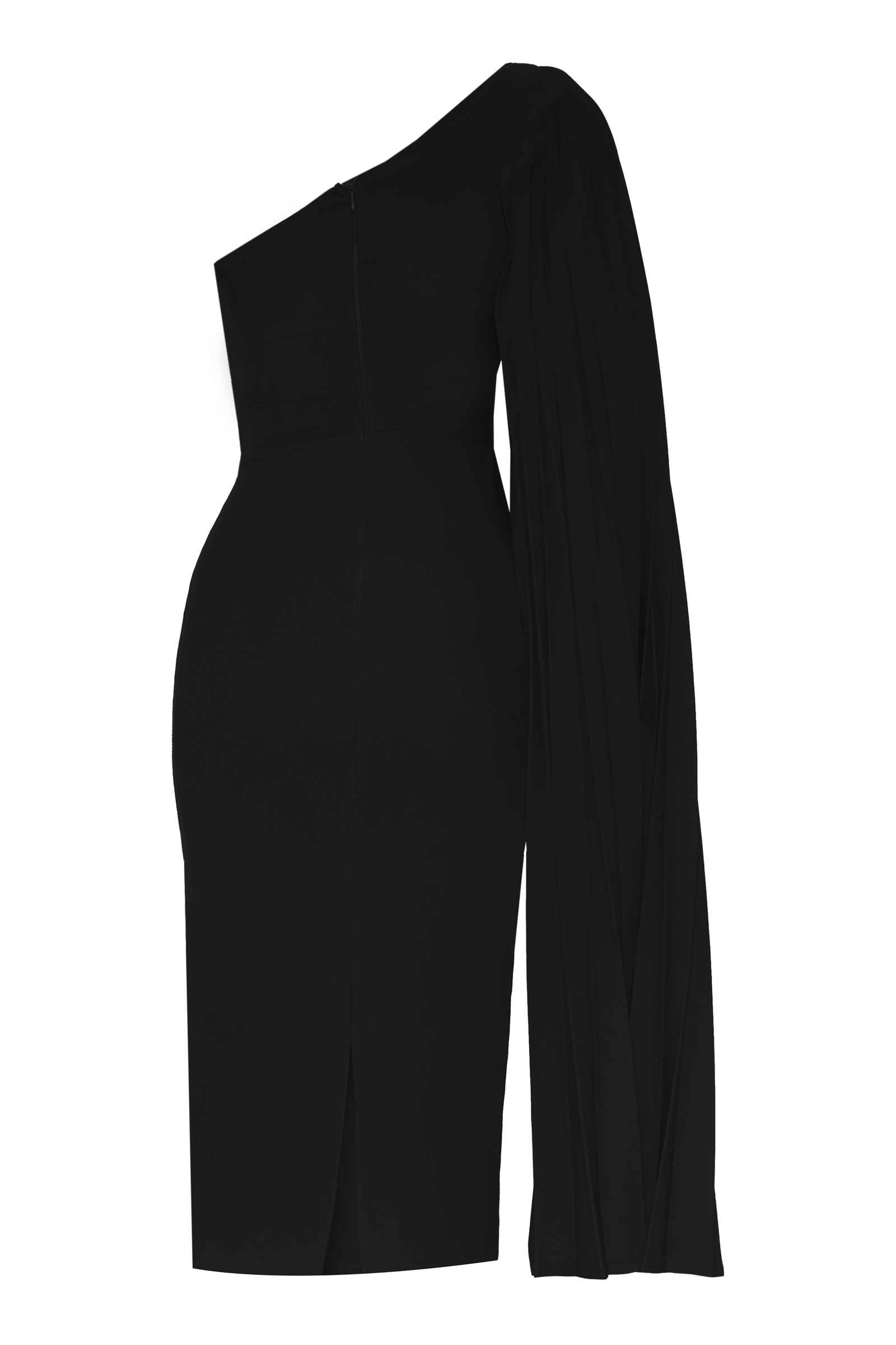 Black crepe one arm mini dress