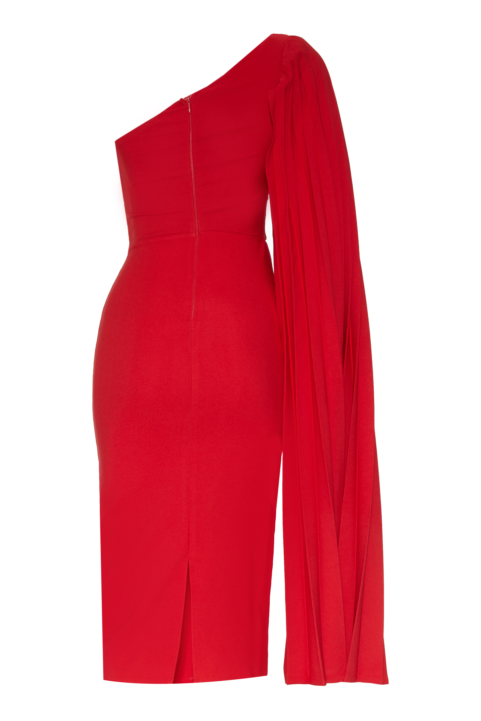 Red crepe one arm mini dress