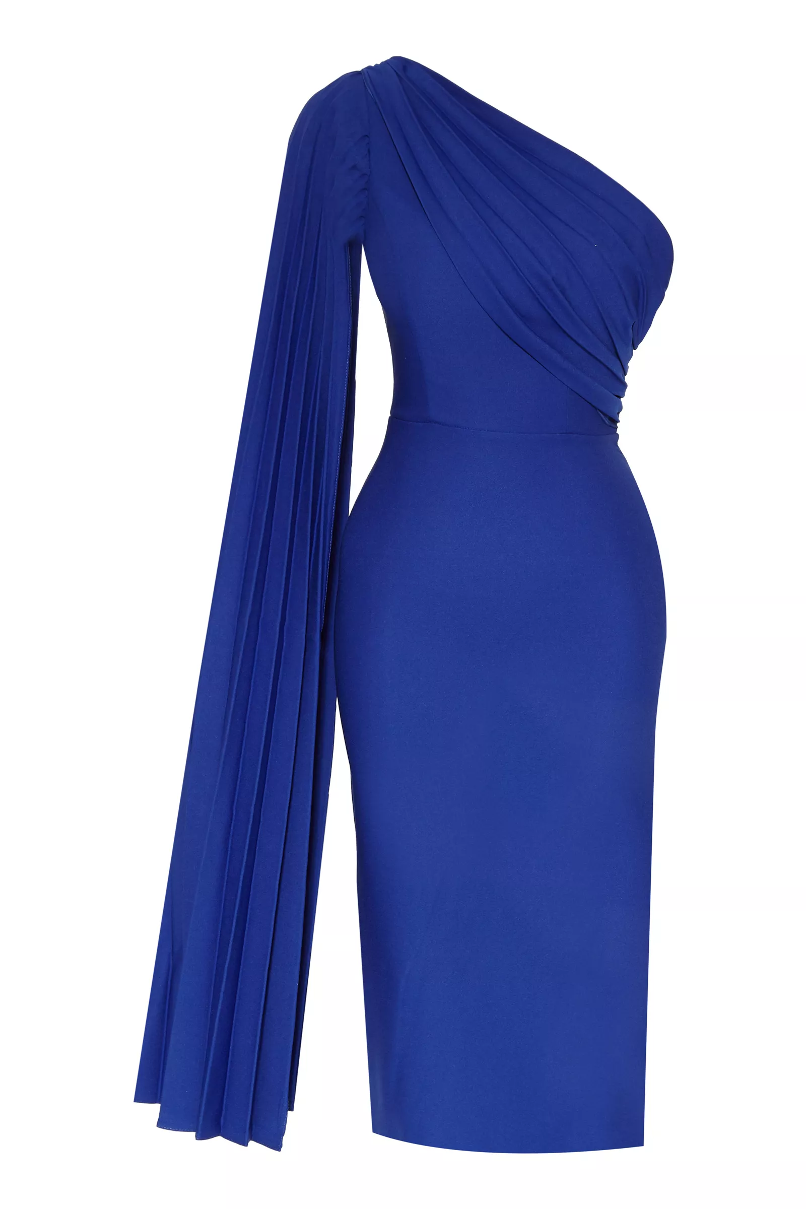 Blue Crepe One Arm Mini Dress