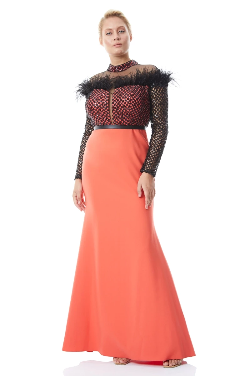 Orange Plus Size Crepe Sleeveless Maxi Dress