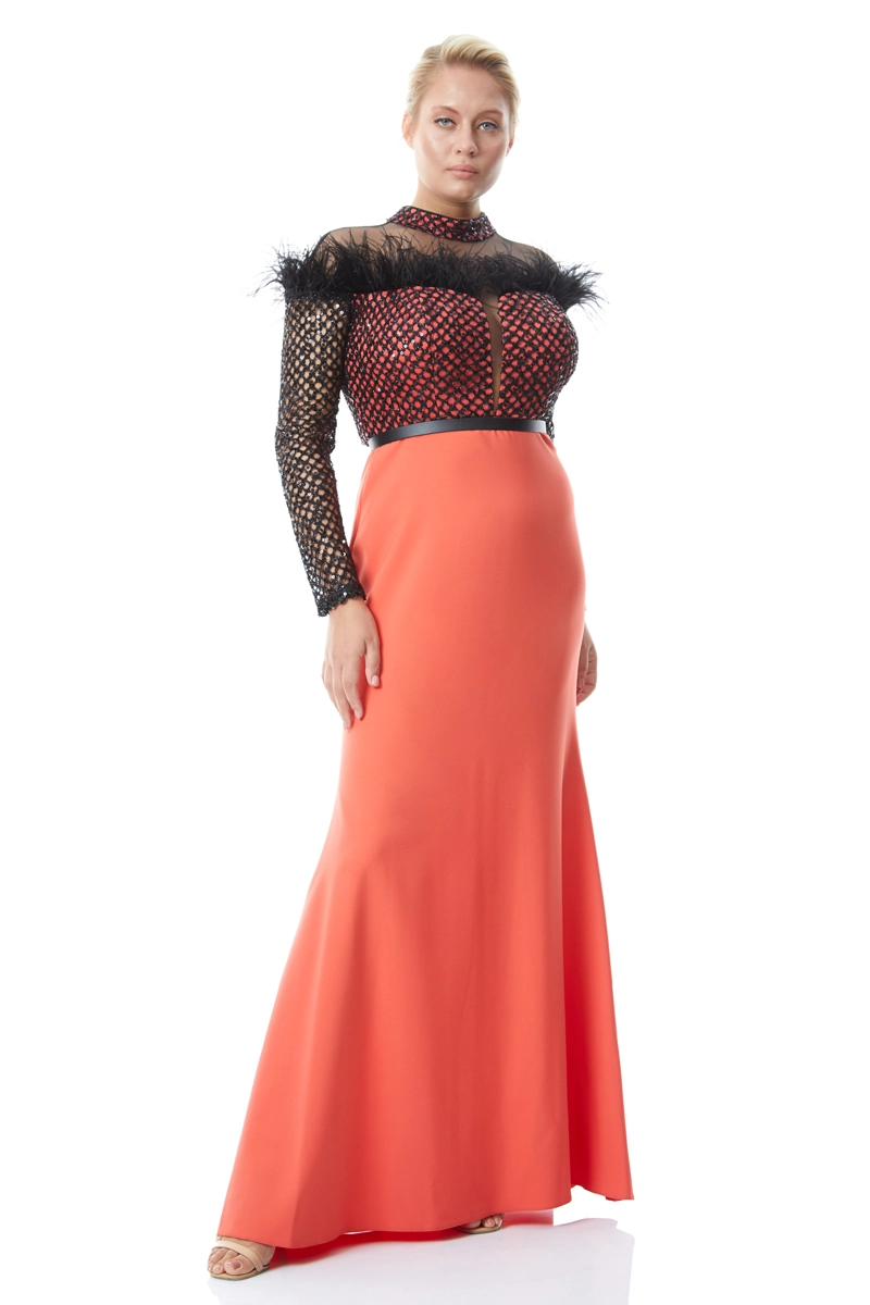 Orange Plus Size Crepe Sleeveless Maxi Dress