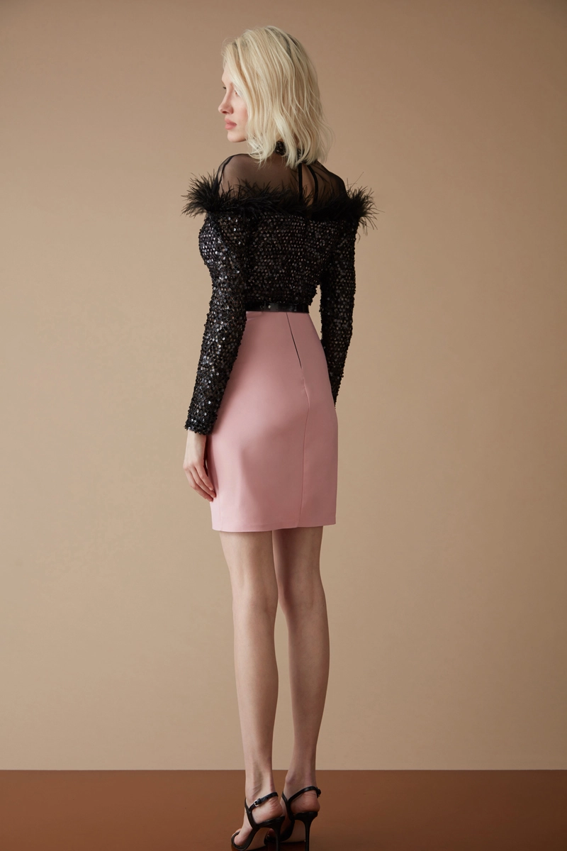 Powder Crepe Long Sleeve Mini Dress