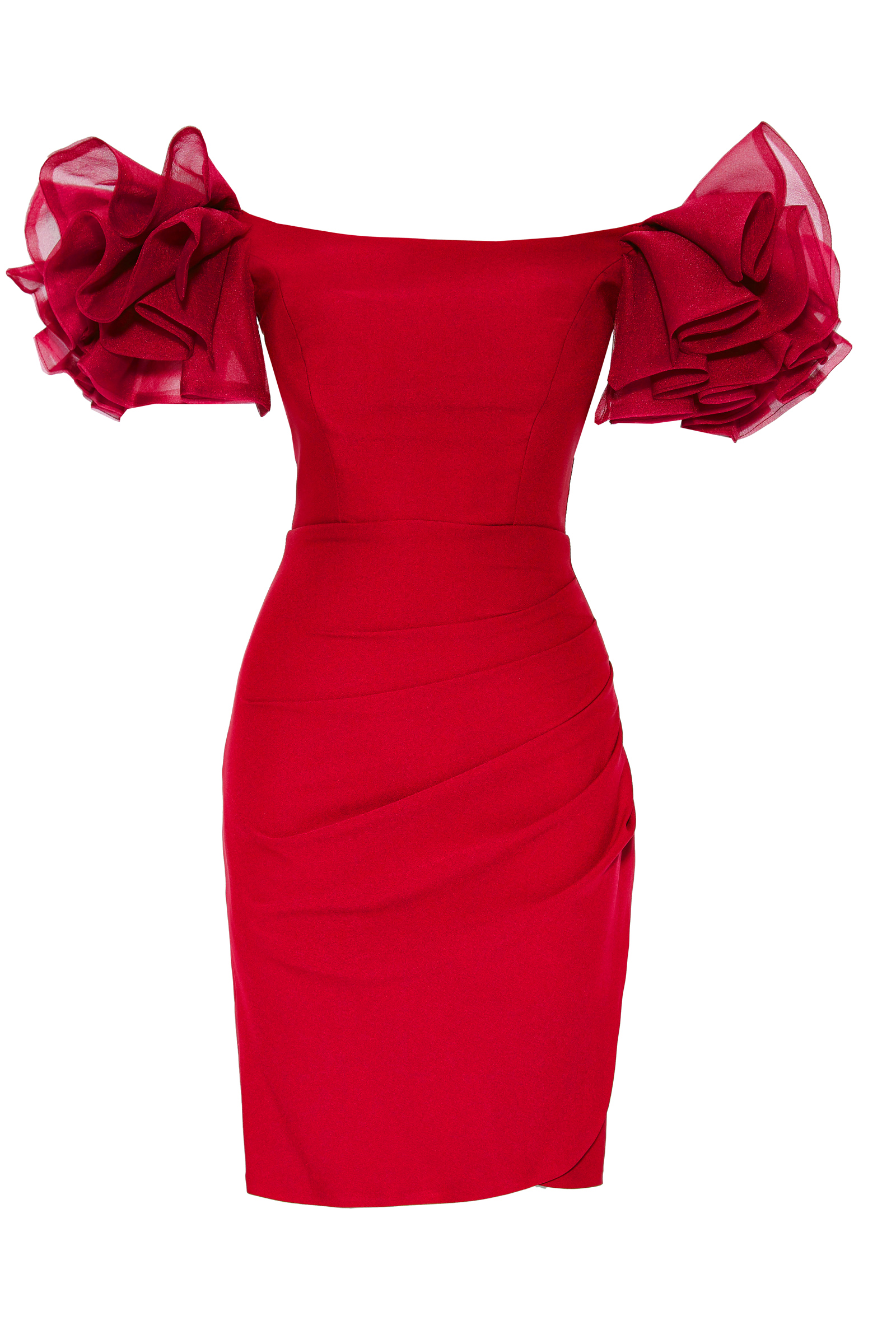 Red Crepe Short Sleeve Mini Dress