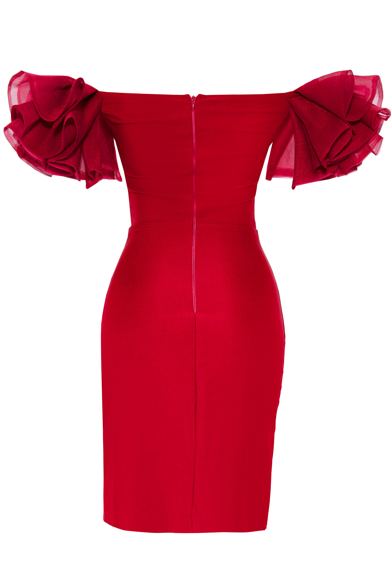 Red Crepe Short Sleeve Mini Dress