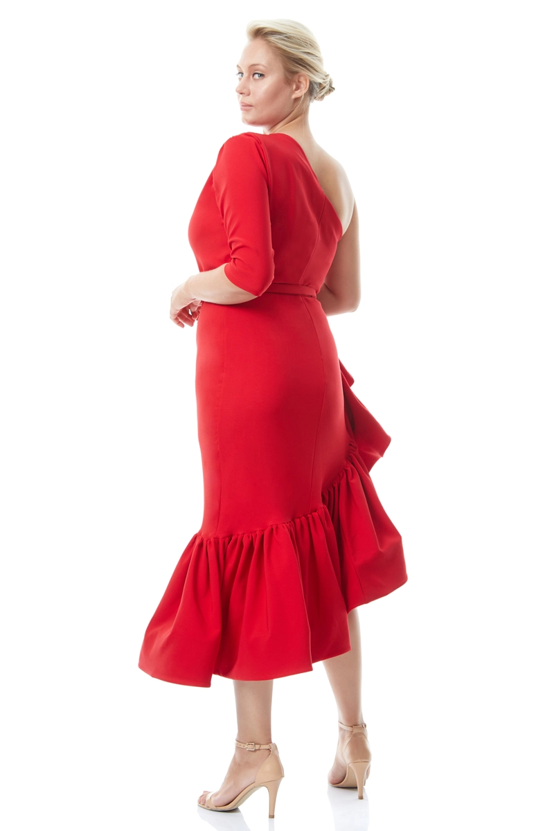 Red Plus Size Crepe One Arm Maxi Dress