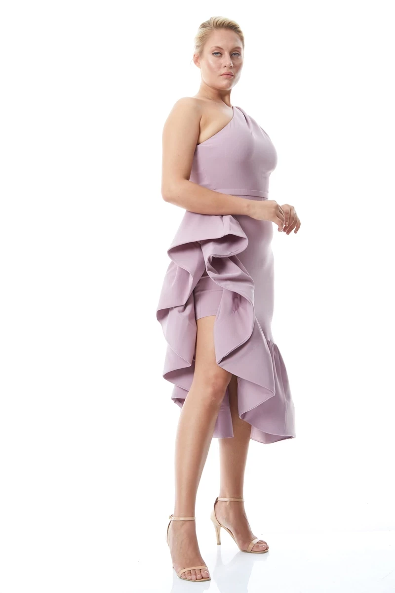 Lilac Plus Size Crepe One Arm Maxi Dress