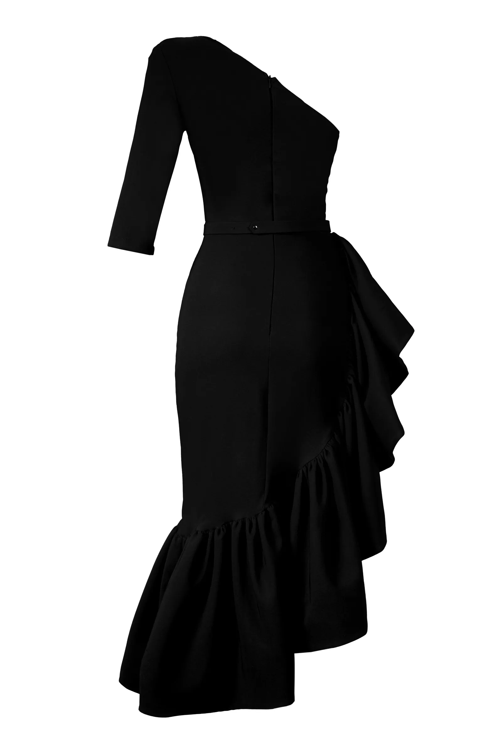 Black Plus Size Crepe One Arm Maxi Dress