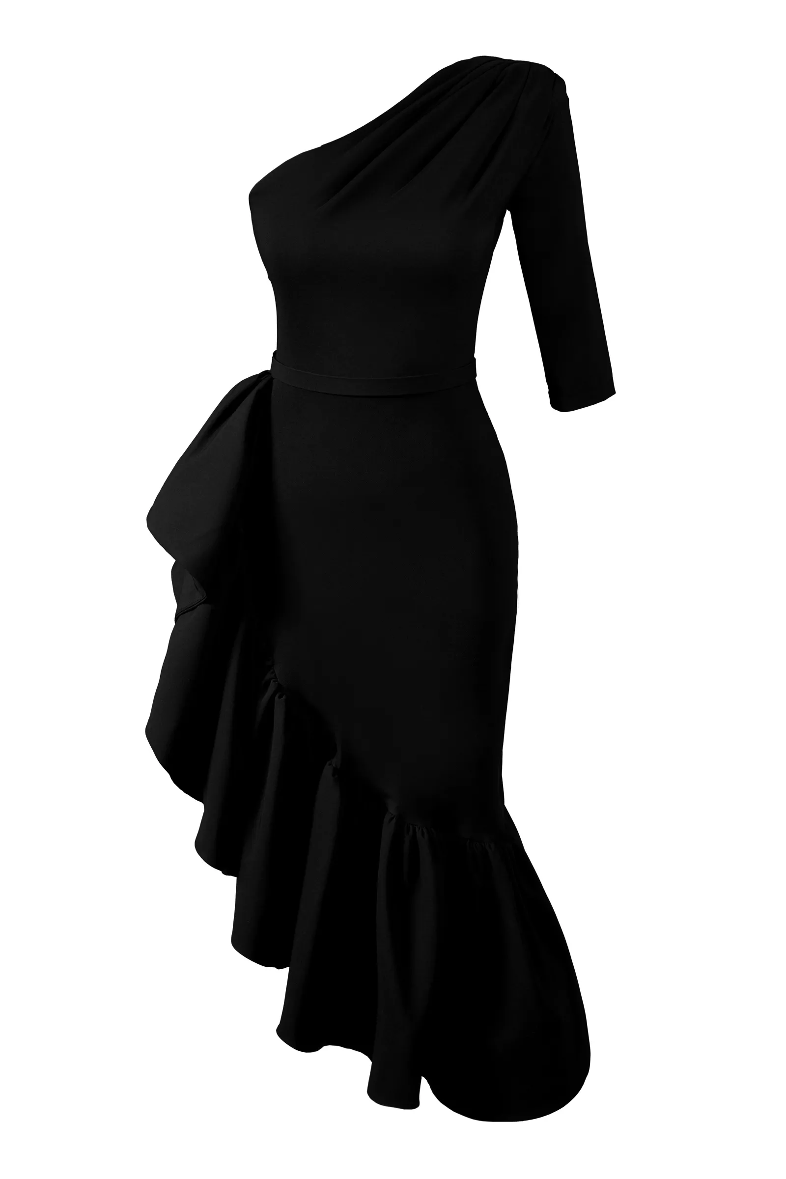 Black Plus Size Crepe One Arm Maxi Dress