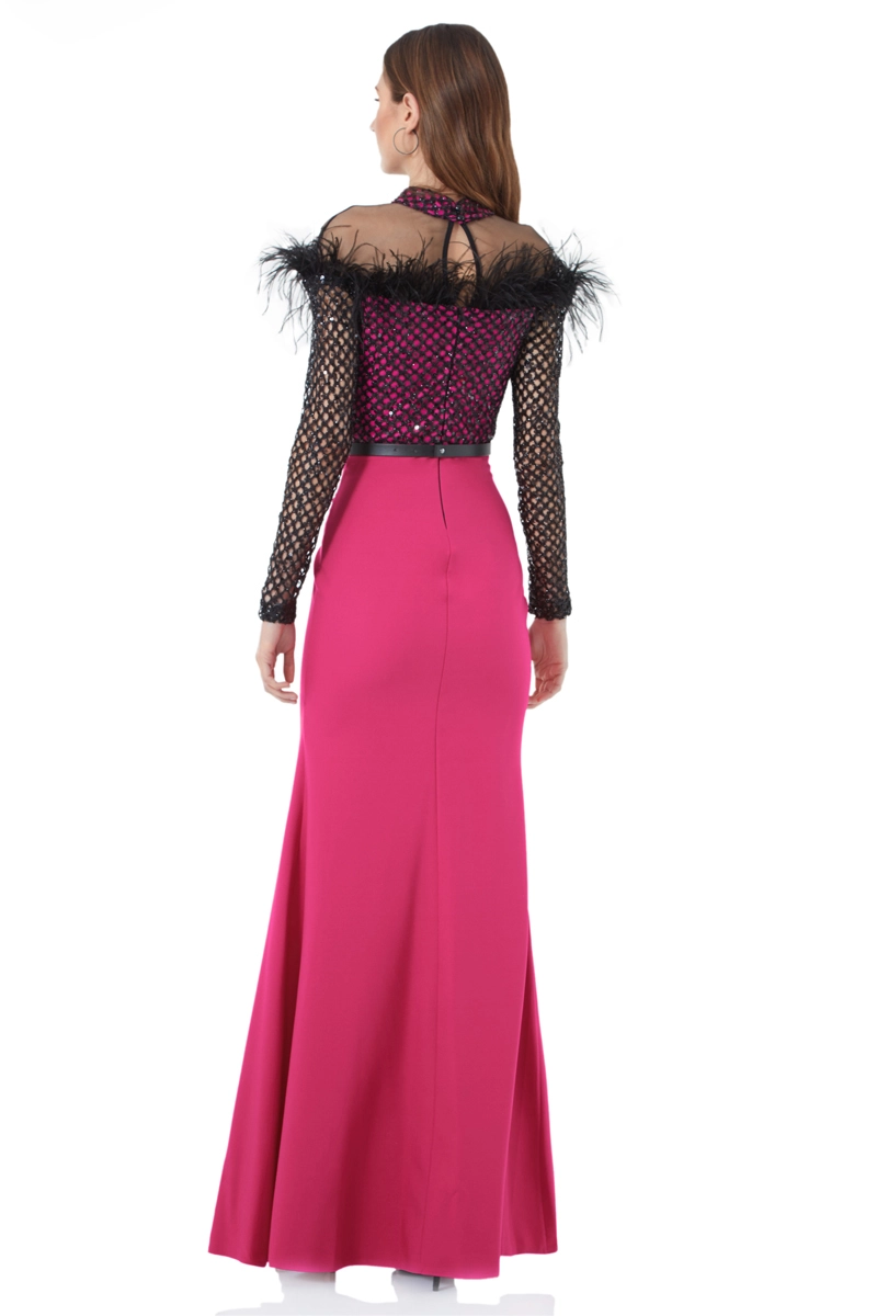 Fuchsia Crepe Long Sleeve Maxi Dress