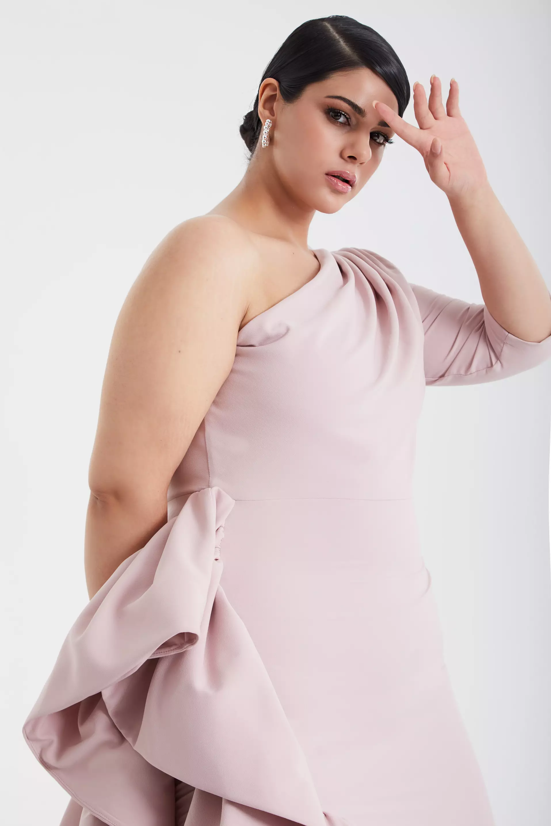 Blush Plus Size Crepe One Arm Maxi Dress