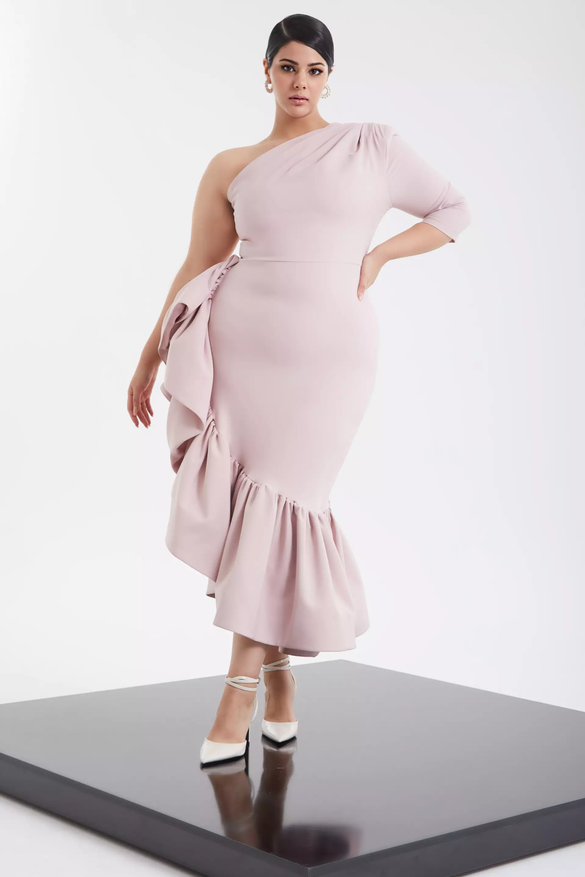 Blush Plus Size Crepe One Arm Maxi Dress