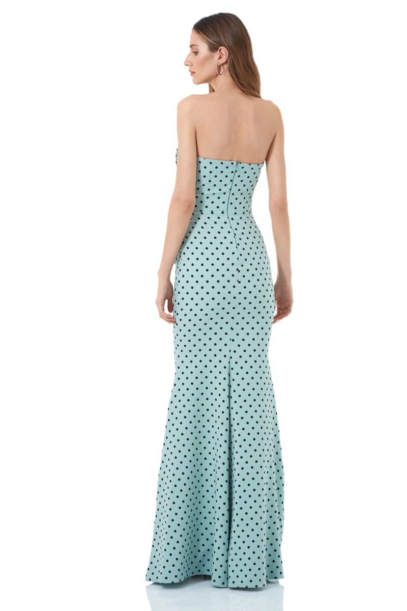Printed Crepe Strapless Maxi Dress