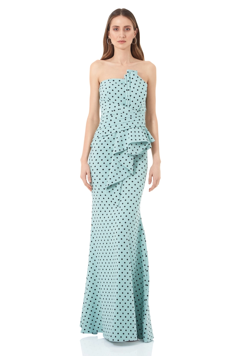 Printed Crepe Strapless Maxi Dress