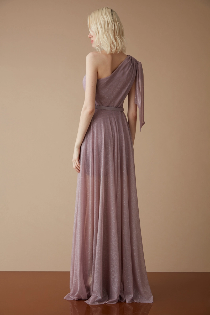 Lilac Tulle One Arm Maxi Dress