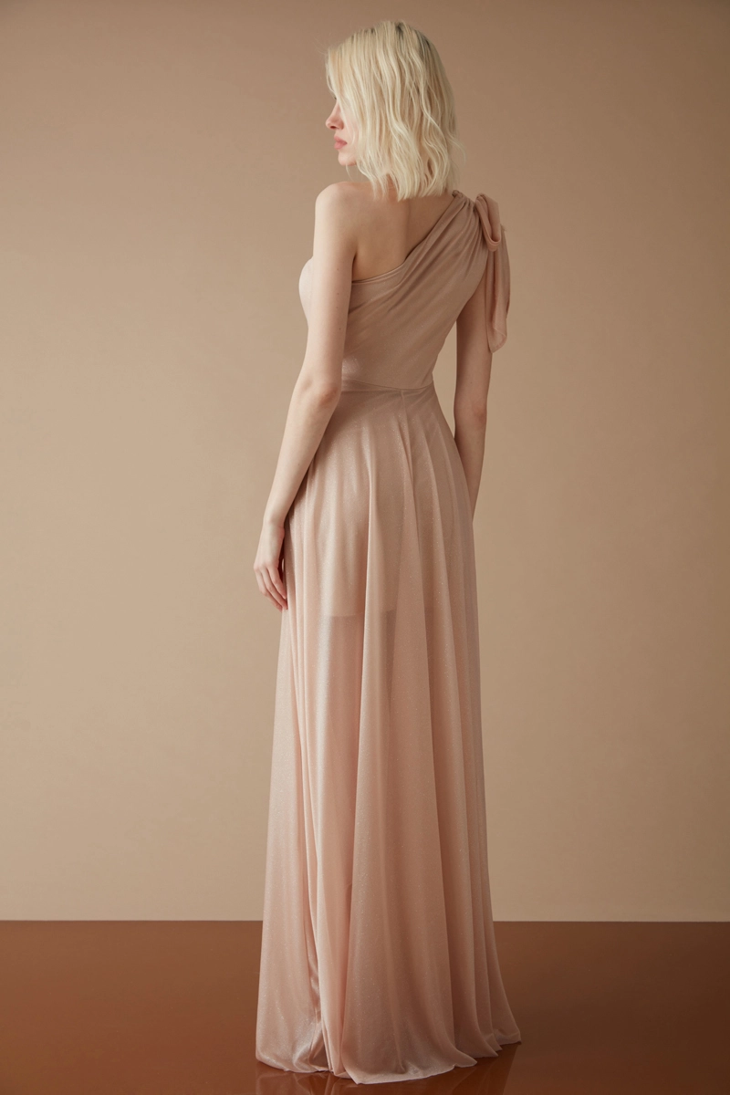 Gold Tulle One Arm Maxi Dress