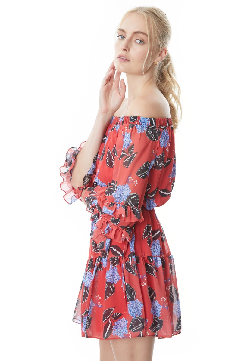 Red Sifon Long Sleeve Maxi Dress