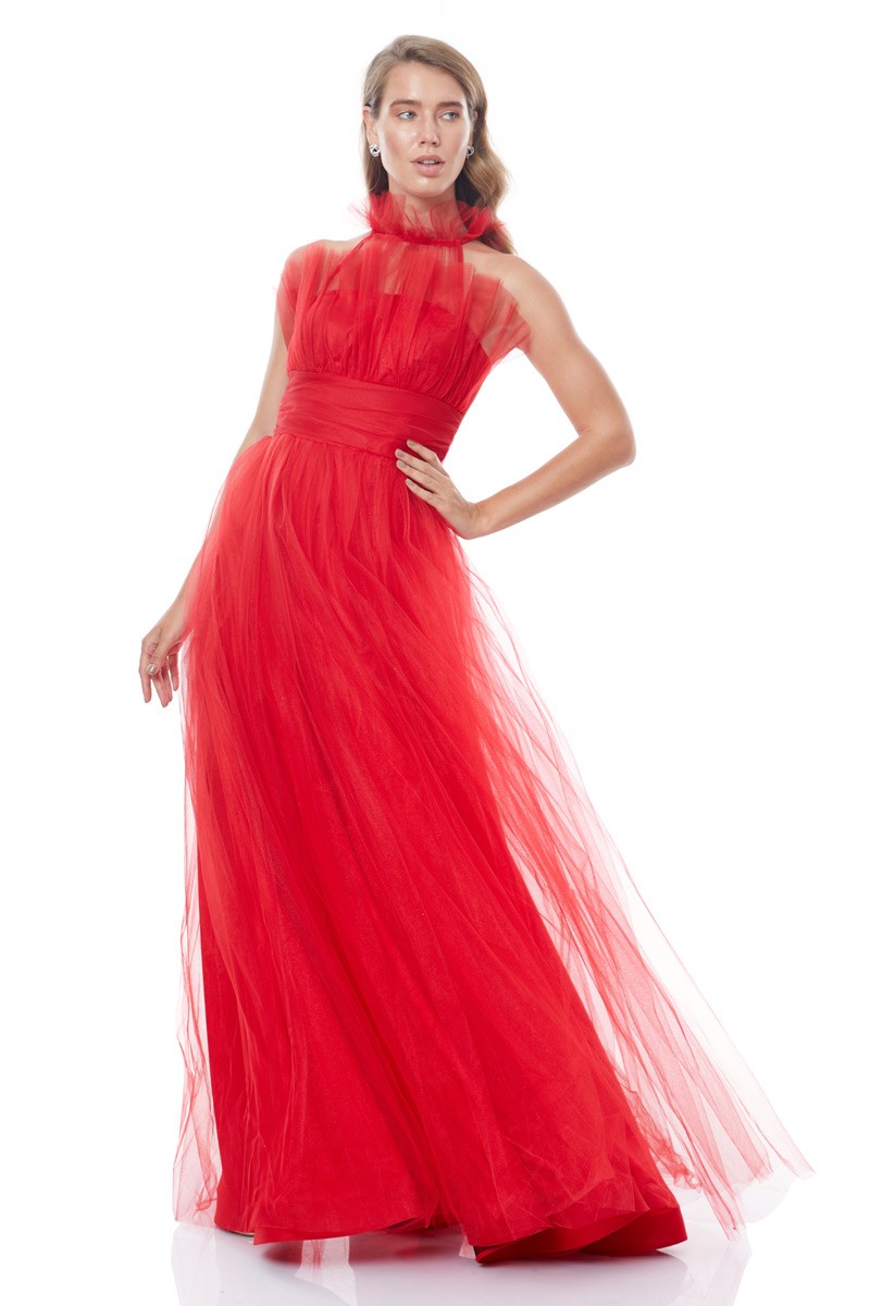 Red Tulle Sleeveless Maxi Dress