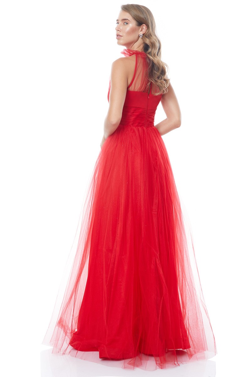 Red Tulle Sleeveless Maxi Dress