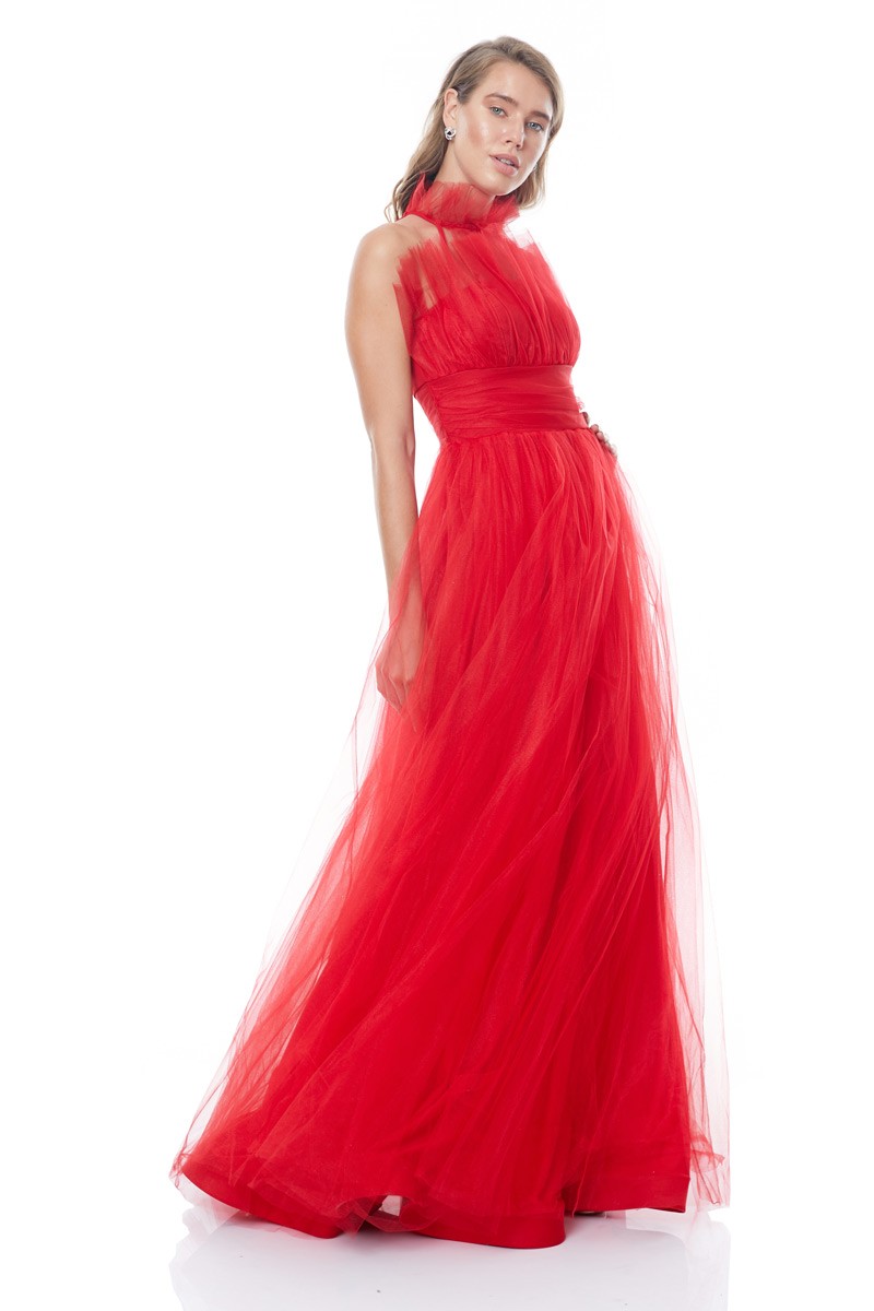 Red Tulle Sleeveless Maxi Dress