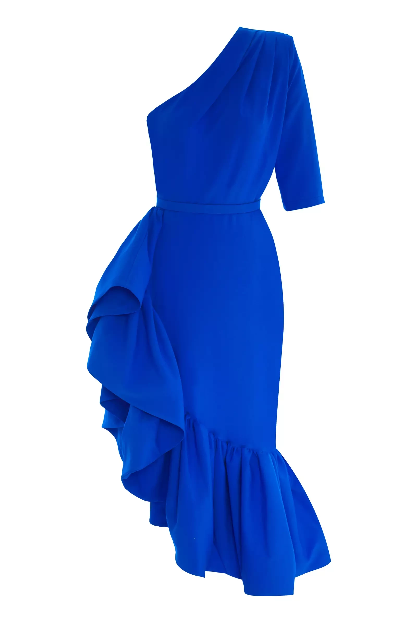 Blue Plus Size Crepe One Arm Maxi Dress