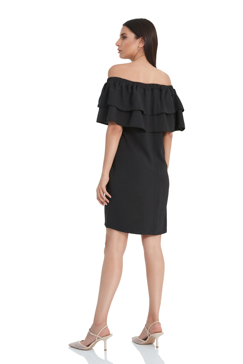 Black Crepe Strapless Midi Dress