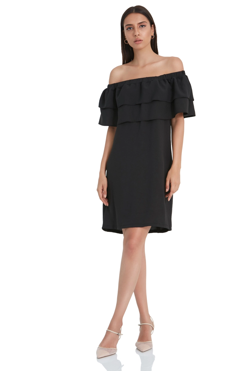 Black Crepe Strapless Midi Dress
