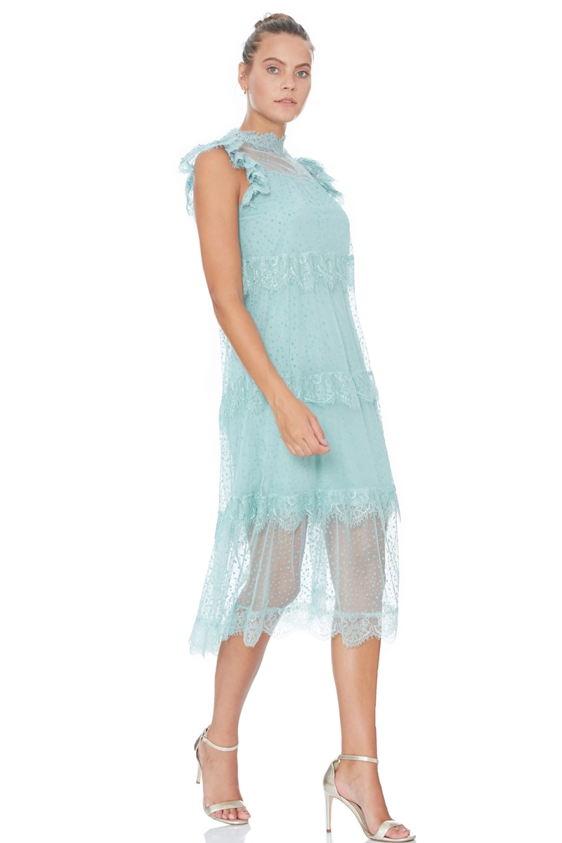 Mint Green Tulle Sleeveless Midi Dress