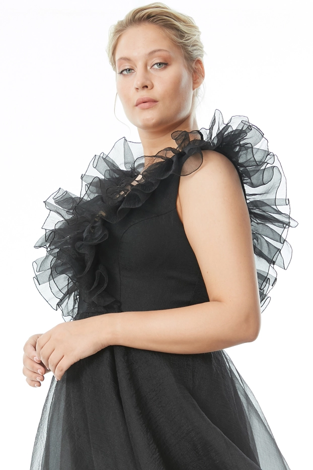 Black Plus Size Tulle Sleeveless Mini Dress