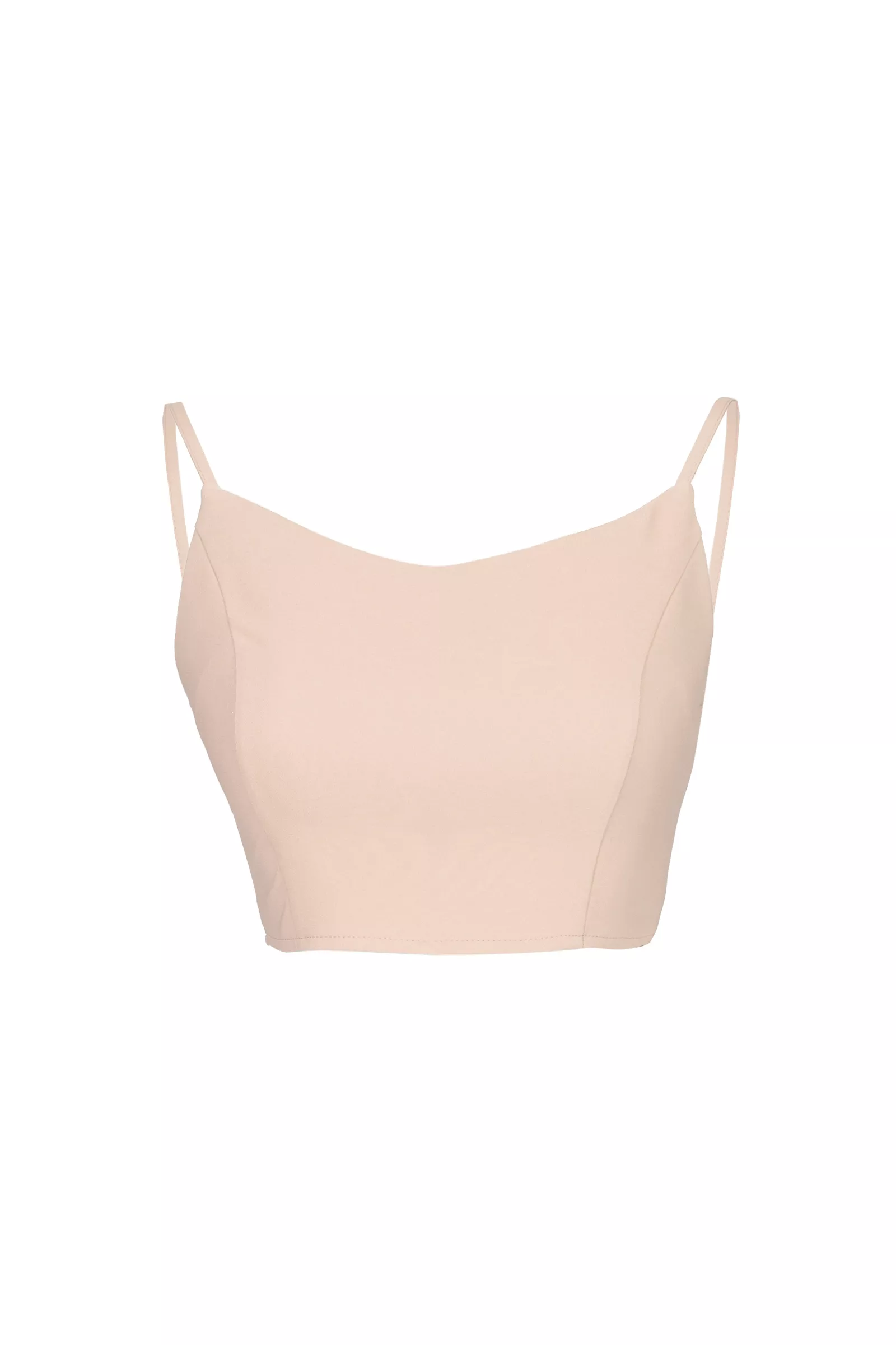 Beige crepe sleeveless crop top